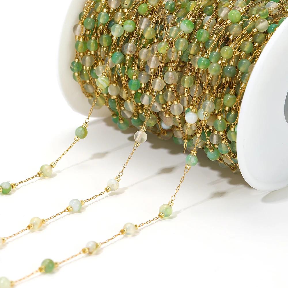 1meter Natural Stone Turquoise Amethyst Quartz Gemstone Beads Stainless Steel Wire Chains DIY Necklace Making Bracelet Findings