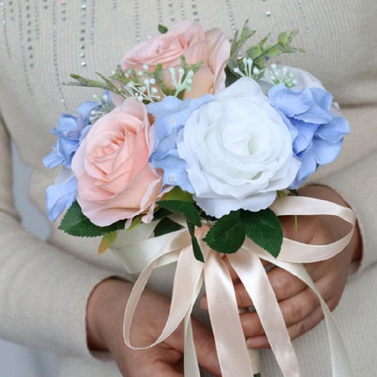 Wedding Artificial Blue Pink Flower Bouquet Supplies for Wedding Engagement Prop