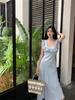 Girls floral vacation lace temperament dress women's summer new square collar waist hip wrap thin dress