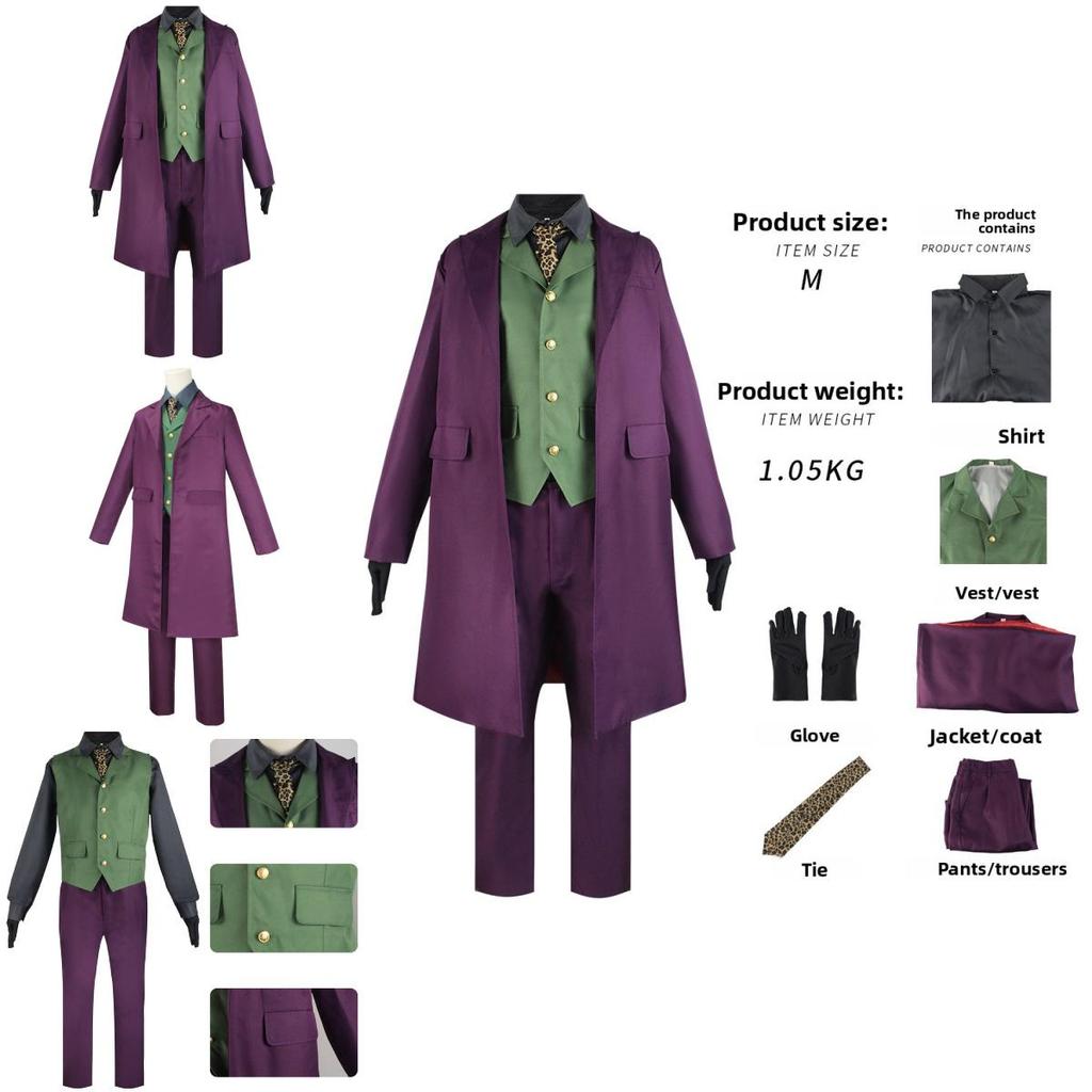 Costume da Cosplay Joker Heath Ledger di Batman Il Cavaliere Oscuro in Tessuto di Poliestere per Feste a Tema Halloween