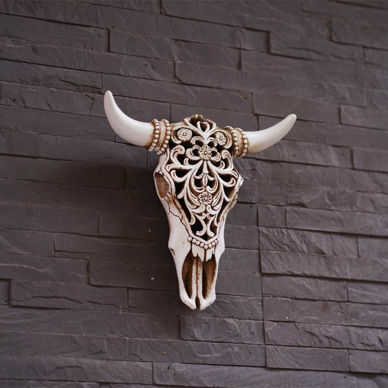 Colgante de Pared Vintage Cabeza de Vaca Cráneo de Animal 3D Estatua de Arte Escultura de Cabeza de Toro Decoración Colgante de Pared para Hogar Sala de Estar Bar Manualidades