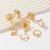 Summer Vacation Starfish Scallop Open Ring Set for Women Men Gold Color Glossy Alloy Flower Adjustable Ring Jewelry Gift