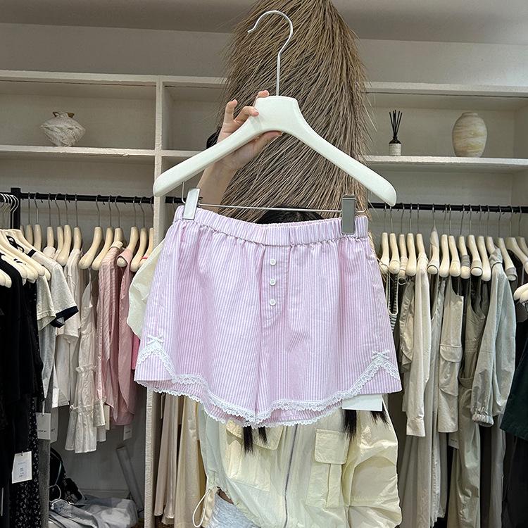 

Дондэмун Женские 2024 Французские Девичьи Розовые Шорты в Полоску с Кружевной Отделкой Широкие L розовый