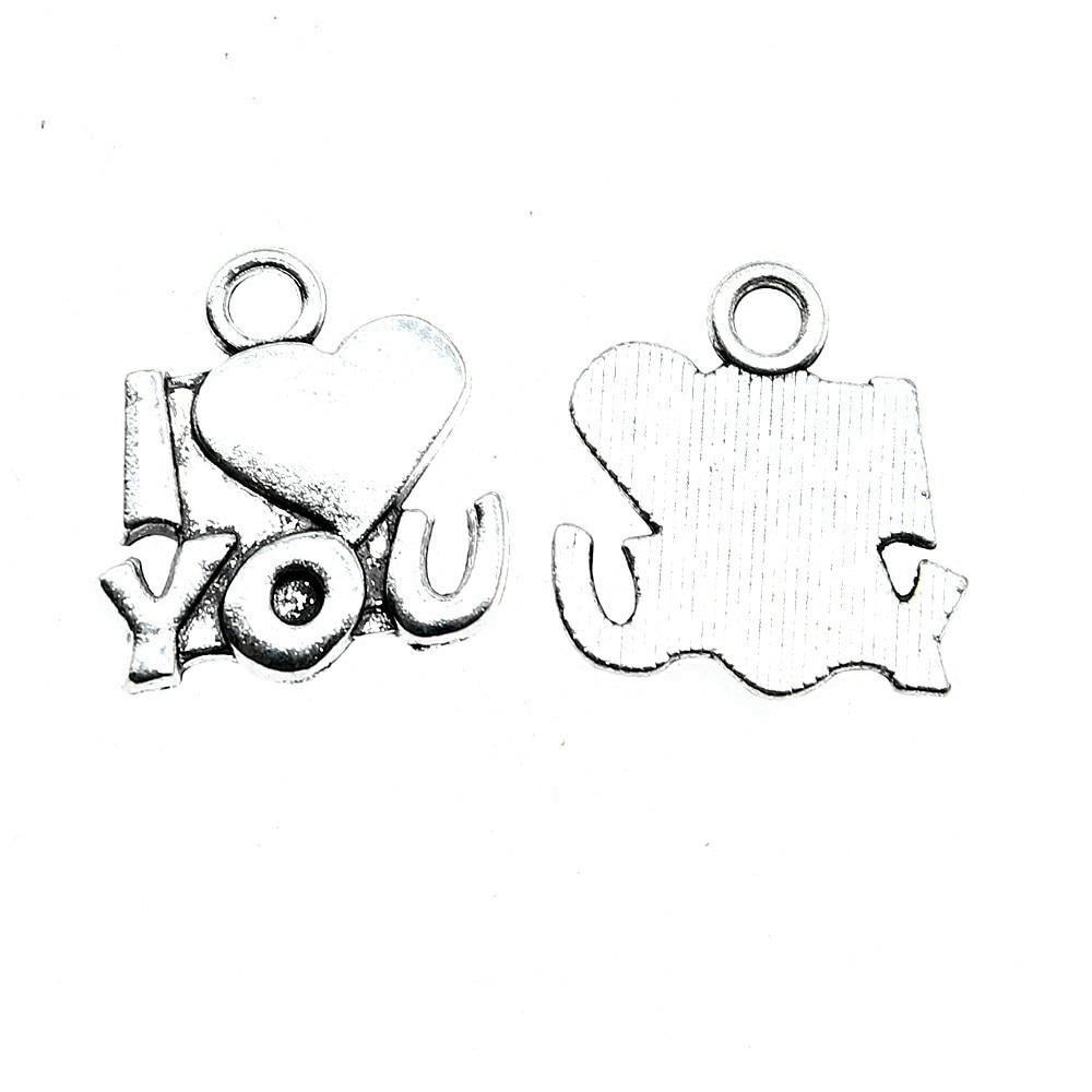 

10шт Я Люблю Тебя Чары Шармы Античное серебро Цвет Цинковый сплав 15X15mm