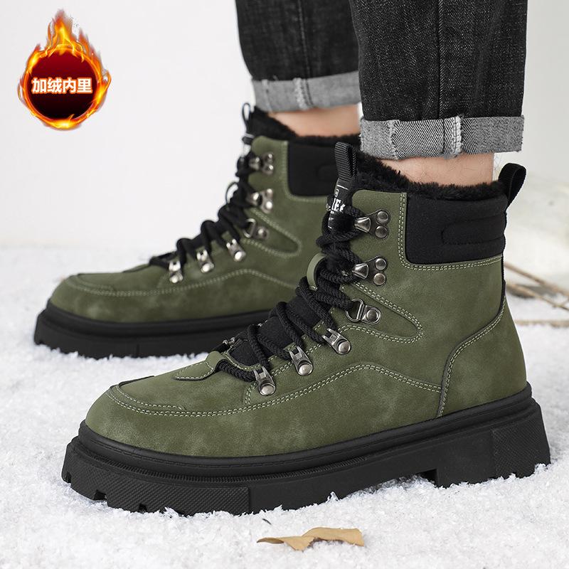 2024 Winter Outdoor Rhubarb Boots Labor Insurance Tooling Boots New Trendy Fashion Men's Boots British Fleece Martin Boots
