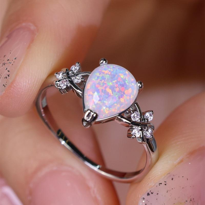 wih new water drop edge flower white diamond ring simple niche ring gift for girlfriend no. 6