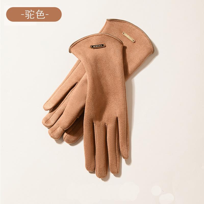 Japanese gloves women's velvet thickened driving suede warm and cold gloves winter
