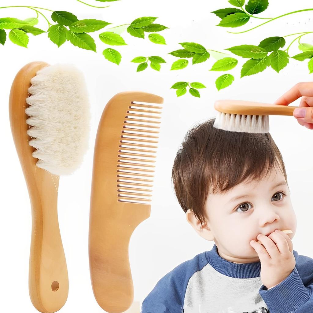 MIMIA Baby Hairbrush and Comb Set with Perfect Gift for Goat Hair and Natural Wood Case, 2-Piece Set, Newborns,