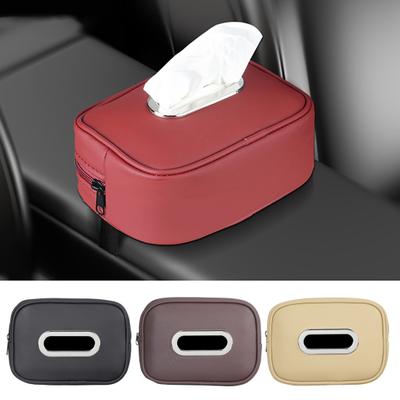 Car Tissue Holder Storage Box Zipper Closure Solid Color