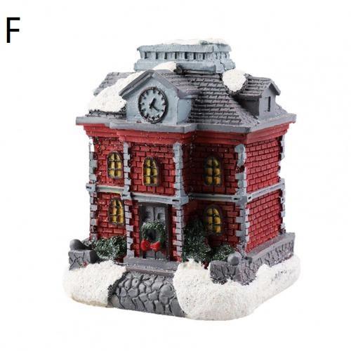 Mini Christmas Village Houses LED Lighted Resin Cottage Figure Christmas Decorations Seasonal Electric Figures For Fireplace