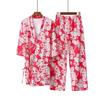 Pink Japanese kimono tether seven-quarter sleeve trousers loose cotton home pajamas set female spring and autumn girl thin