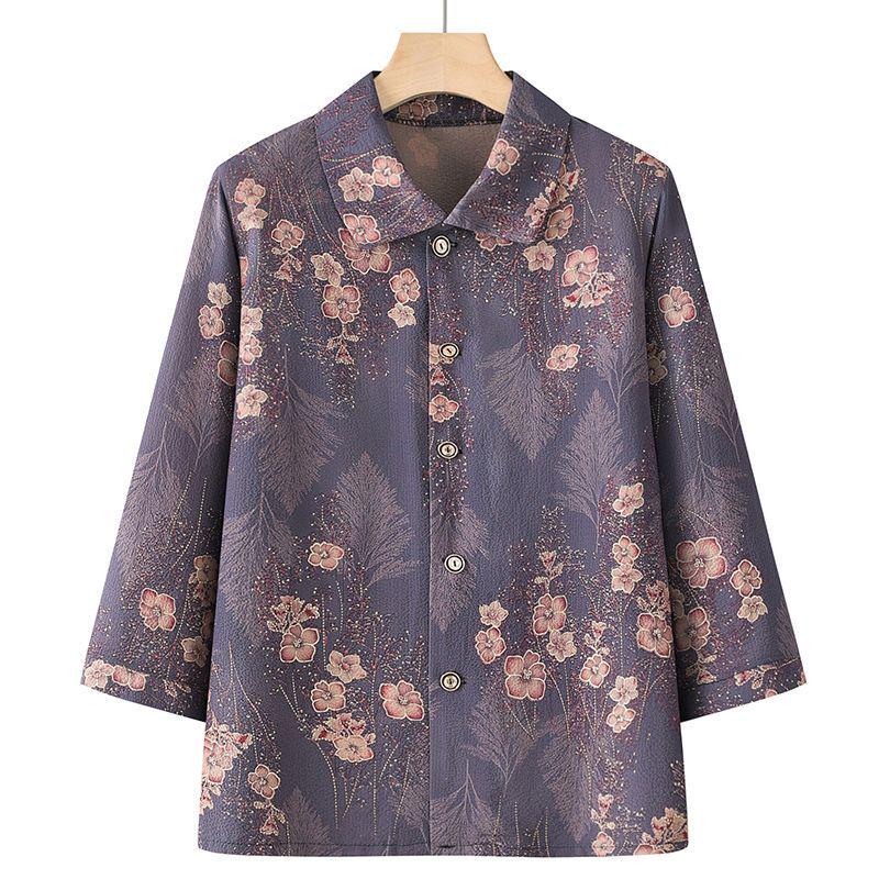 Mom s Summer Seven-Sleeve Top for Middle-Aged & Elderly Women XL (90-105 kg)