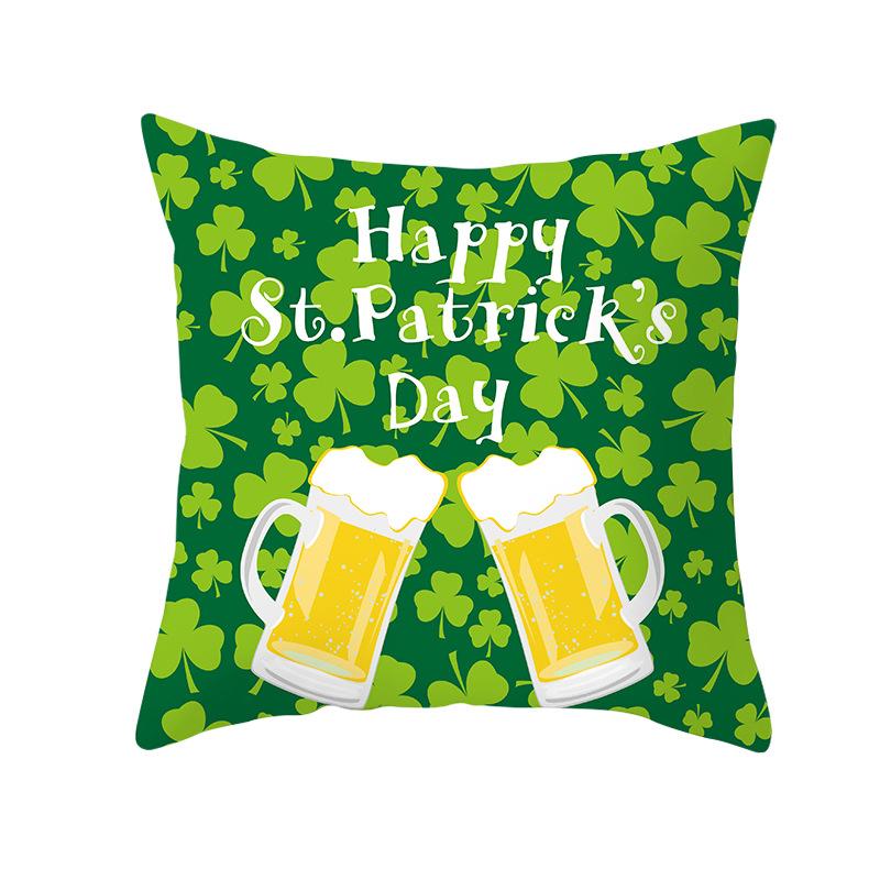 Home St. Patrick's Day Green Peach Velvet Cushion Cover National Day Four-Leaf Clover Cushion Cover