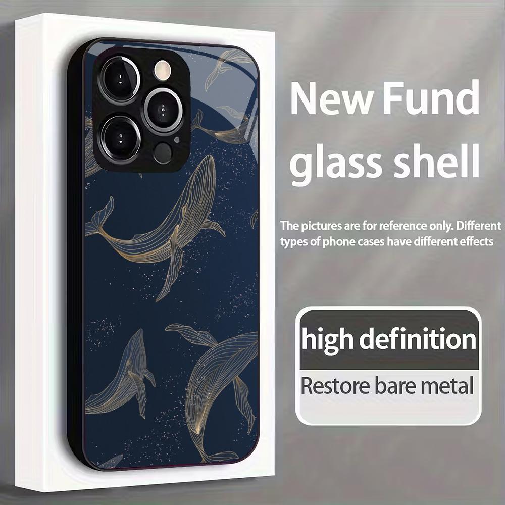 Marine Life Pattern Tempered Glass Mobile Phone Case Suitable for iPhone 17/16/15/14/13/12/11Pro Max All-inclusive Anti-fall