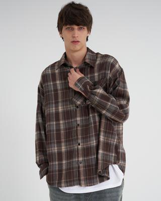 TENER Tnr Oversized Cotton Check Shirt Brown