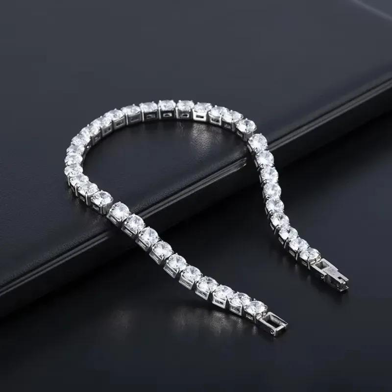 Luxury Hiphop Iced Out 4mm Cubic Zirconia Crystal Tennis Bracelets For Women Men Color Silver Color Bracelet Chain Jewelry
