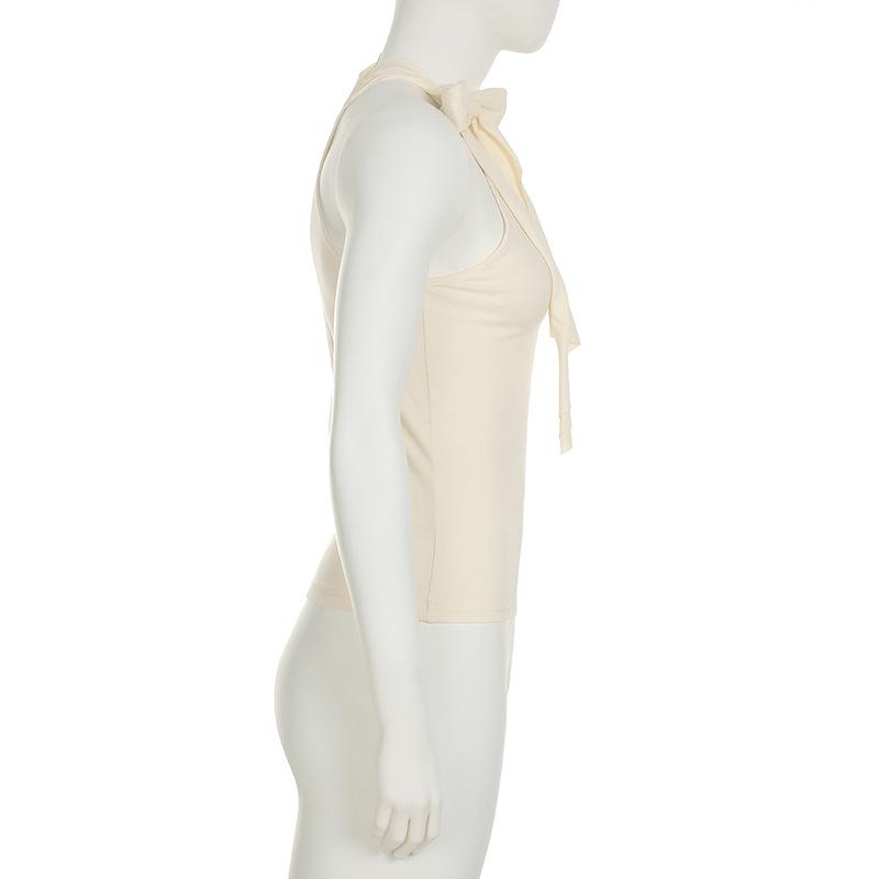Solid Bow Knot Halter Women Sleeveless Skinny Tank High Street Style Fashion Simple Design