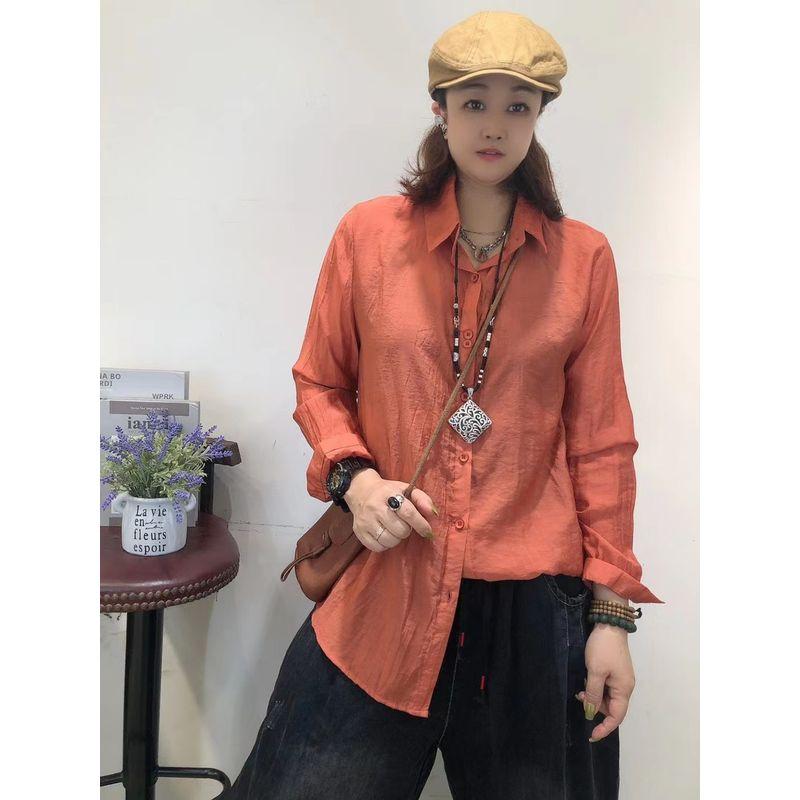 

Европейская станция Весна и Осень Новое поступление Мода Однотонная Присборенная рубашка Женская Свободная Большого размера Западный стиль Приталенная рубашка Низ Orange All yards(50.00 kg-72.50 kg)