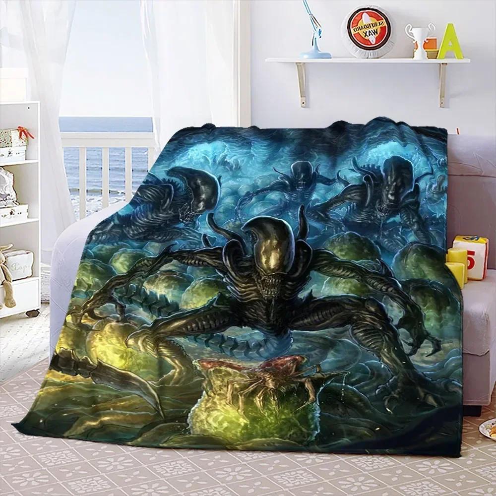 Weiche Überwurfdecke aus dem Film „Aliens“, Weltraummonster, bedruckt, Tagesdecke, Sofa-Couch-Bezüge, Reise-Camping-Decke, Geschenk für Kinder und Erwachsene