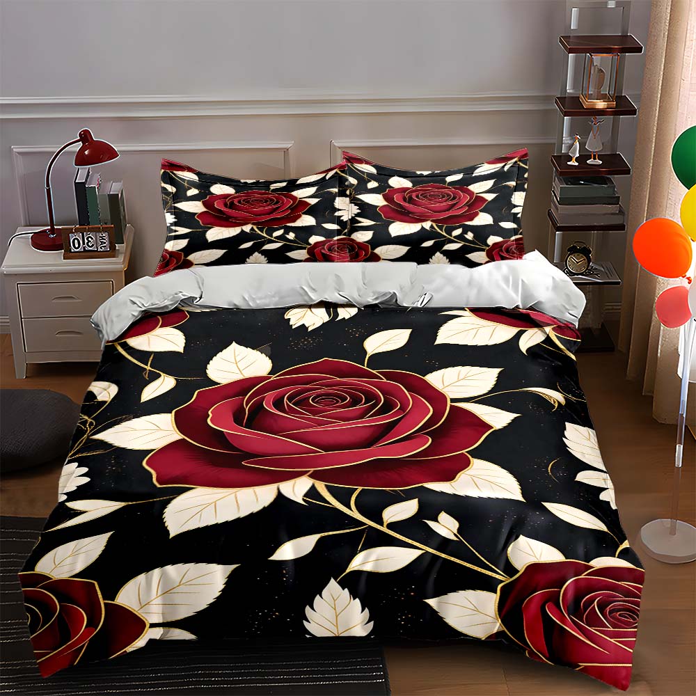 

Rose, leaves, elegant. Bedding Duvet cover sets Duvet covers Pillowcases gifts (1 * Duvet Cover 2 * Pillowcases, without duvet insert) 135x200cm