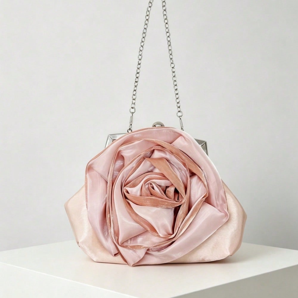 Sac Nuage Fleur Rose d'Été Pochette pour Femme Sac Rond Ouvert pour Mariage Fête Dîner apricot multicolore