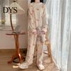 Lady Loungewear 2 Pcs/Set Women Winter Pajamas Set Round Neck Cartoon Bear And Peach Pattern Cozy Long Sleeve Coral Fleece Homewear Top Pants