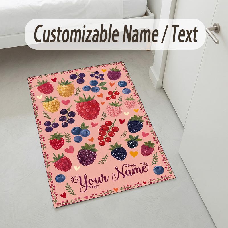 Beetle Floral Theme Soft Crystal Velvet Rug Custom Name & Text Print Non Slip Floor Rug for Bedroom Living Room