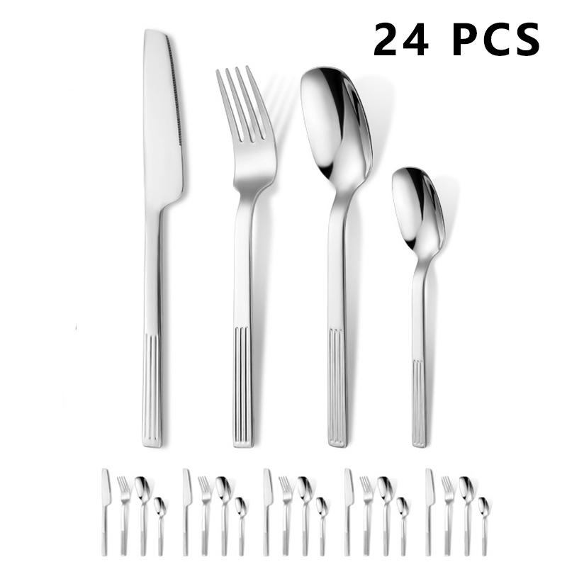 24pcs Western Dinnerware Set Stainless Steel Cutlery Set Fork Knife Spoon Tableware Flatware Silverware Dishwasher Safe