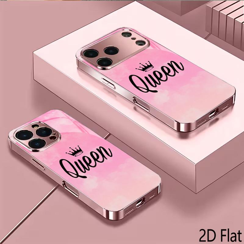 enCrown 2DFlat For iPhone17 18 16 15 14 13 12 11 Pro Max XS XR 8 7Plus Phone Cover Shockproof Protective Back Cover