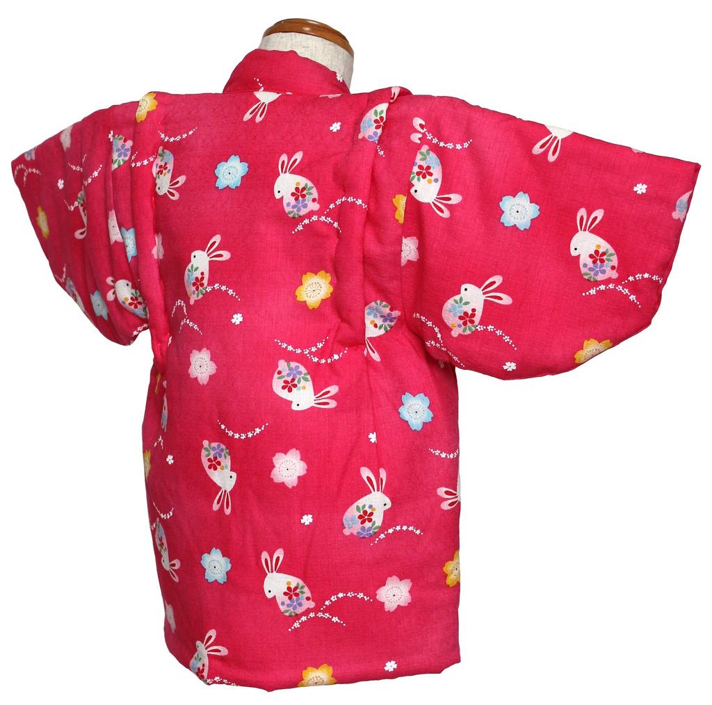 Chanchanko Hanten Hanten Kimono for Girls Rabbit Pattern Pink Quilt Back Size 90cm 100cm 110cm 120cm Made In Japan Children's (100cm)
