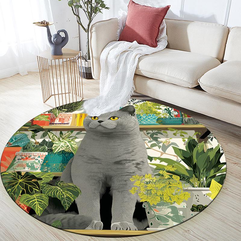 

Plant Cat,Round Area Rug,Carpet Rug for Living Room Bedroom Sofa Playroom Decor,Non-slip Floor Mat 80cmx80cm