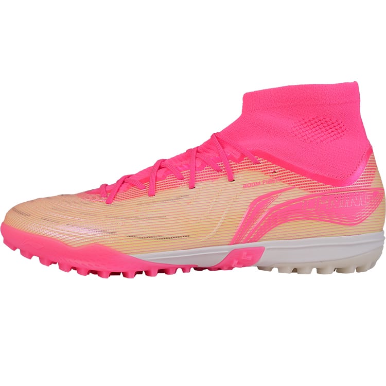 Li Ning TF Turf Synthetic Leather Cushioning Slip Resistant Abrasion Resistant Soccer Shoes Men's Pink Ocean YSTU047-6