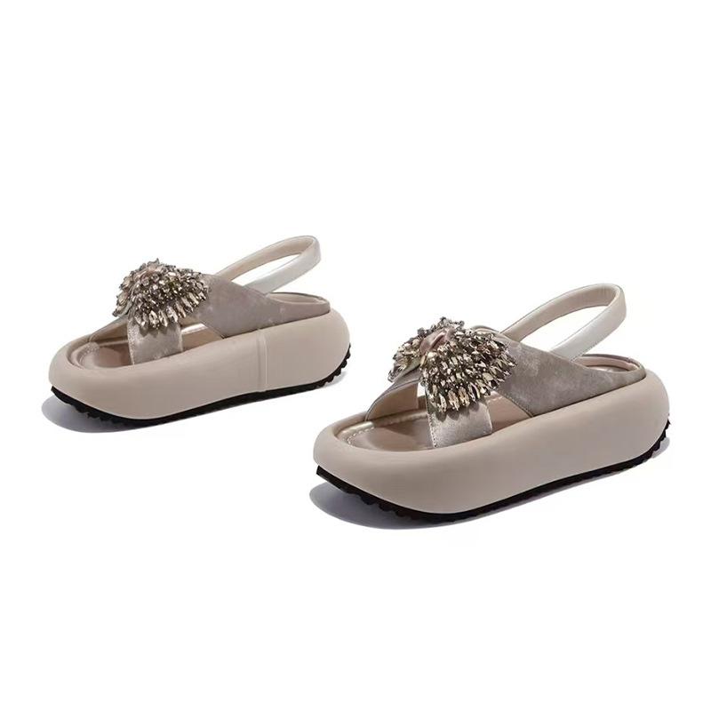 

Popular versatile bow sequins one-word sandals summer new casual versatile comfortable sandals women 35 шампанского