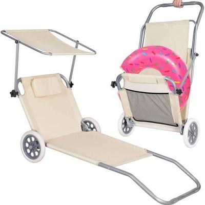 Sun Lounger - - Reclining - Foldable - With Wheels and Sunshade - Garden
