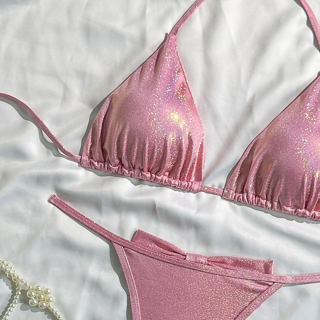 2026 Stylové dámské sexy dvoudílné vykrojené plavky se třpytivými ramínky