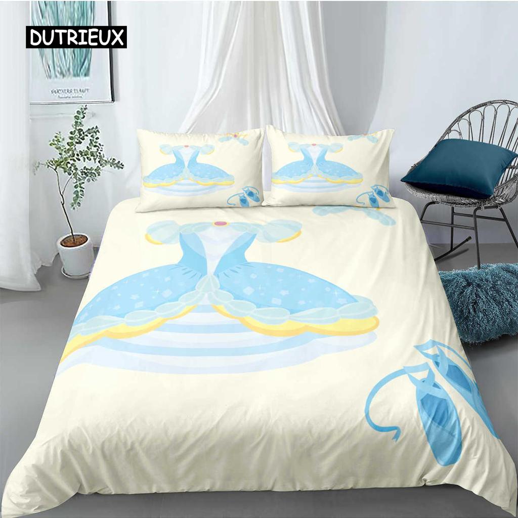 Ballet Duvet Cover Set King Microfiber Ballet Accessory Shoes Dress Bedding Set for Girls Rose Leaves Summer Style Quilt Cover