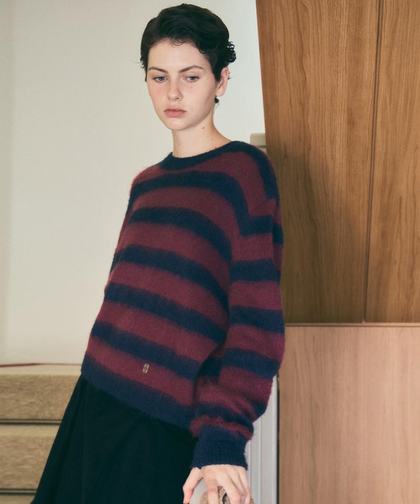 Wednesday Oasis For Woman British Hairy Wool Stripe Knit_Dark Purple(Wc25-Kn70)