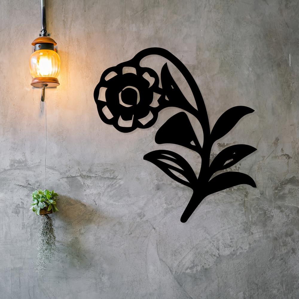 Elegant Floral Metal Wall Sculpture Iron Weather Resistant Outdoor Flower Mural Statue Wall Mounted Garden Decor Patio Backyard Fence Holiday Gift 1pc