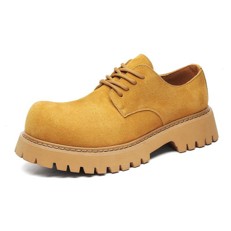 Leather Shoes Men's Young People Round Head Heightened Big Head Derby Shoes Low Top Martin Boots 1099-J
