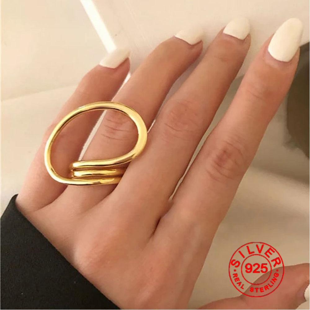 BFCLUB Silver Engagement Rings for Women Exaggerated Jewelry Fashion Simple Distorted Geometric Party Accessories 4.8