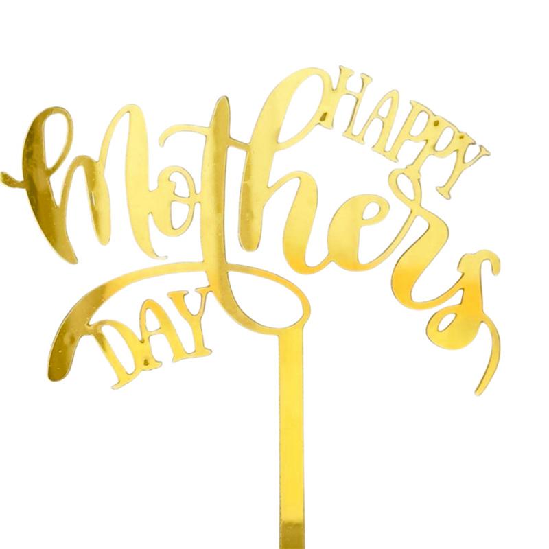 10PCS Happy Mother's Day Acrylic Cake Toppers Art Fonts Design Gold Rosegold Love Heart Cupcake Toppers Flag Party Decoration