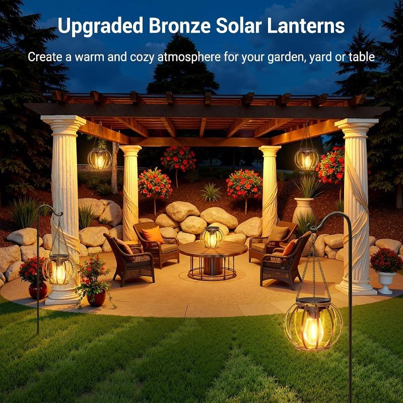 Solar Lanterns Outdoor Waterproof Hanging Solar Lights Upgraded Brighter Auto On/Off Lighting for Yard Patio Pathway Porch Garden Landscape Decoration