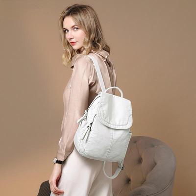 Women s Backpack White Washed Leather Backpack Female Small School Bags for Teenage Girls All-match Casual Travel Bag