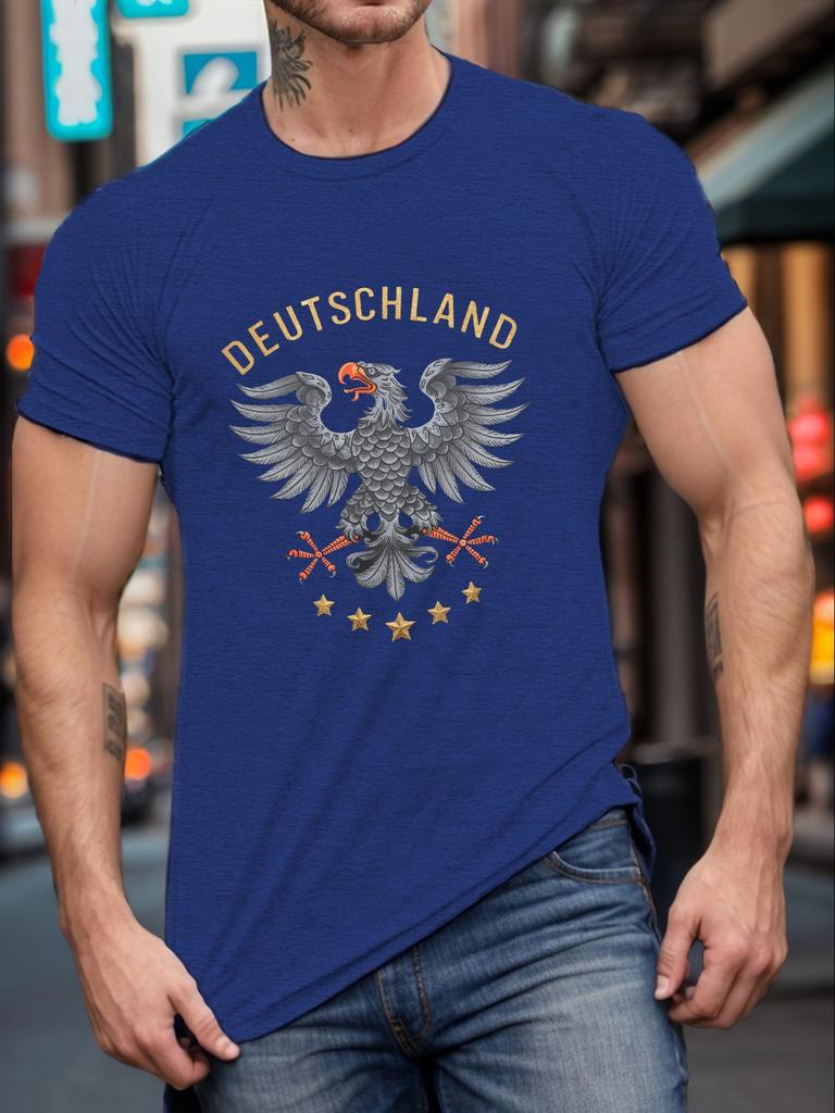T-shirt da uomo casual stampata in cotone 100% estiva con maniche corte e scollo rotondo, design con aquila tedesca