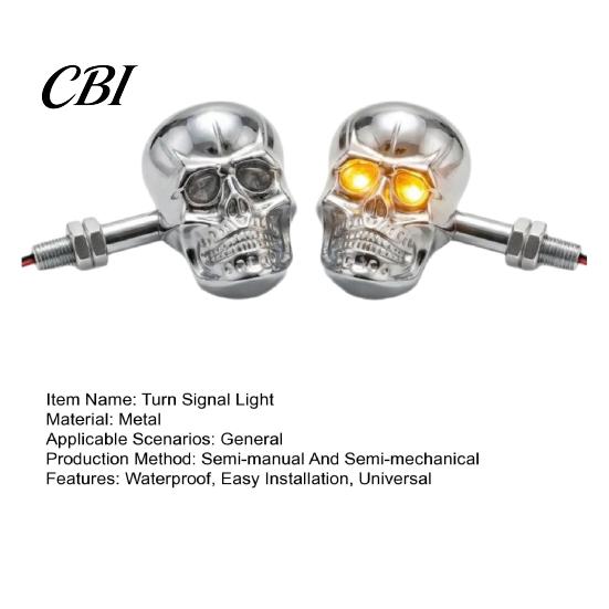 Decorative Skull 1 Pair Motorcycle LED Turn Signal Light, Head Warning Indicator Halloween Decorations Waterproof Universal Blinker for Ebike