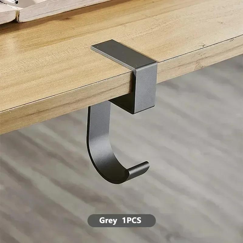 

Non-Perforated Table Edge Hook Space Aluminum Adjustable Desk Hook for Kitchen/Bathroom/Office Storage 5kg Heavy Duty Organizer серый