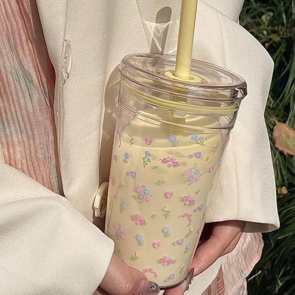 Reusable Milk Tea Straw Cup Transparent Drinking Cup Fashion High-value Coffee Cup  Home