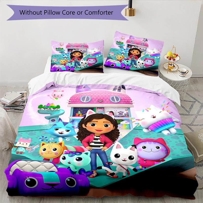 3pcs Gaby's Bubble House3 Design Cover Set - HD Printed Bedding with 1 Cover and 2 Pillowcases - Perfect for Home and Dorm Decor