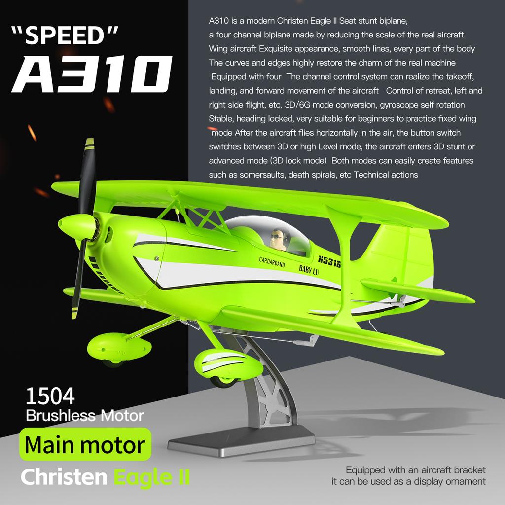 2026 WLtoys RC Biplane Aircraft A310 2.4G Brushless Remote Control Glider 3D6G Fixed-Wing Aircraft Model Stunt Biplane Model Toy