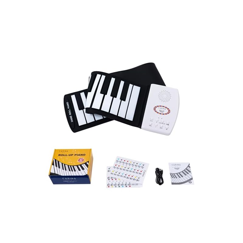 Carina Roll-Up Piano, 49 Keys, USB Rechargeable Keyboard with Built-in Speaker, Japanese Instruction Manual, Suitable for Beginners and Children